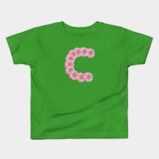 Letter C Pink Gerbera Daisy Typography Kids T-Shirt